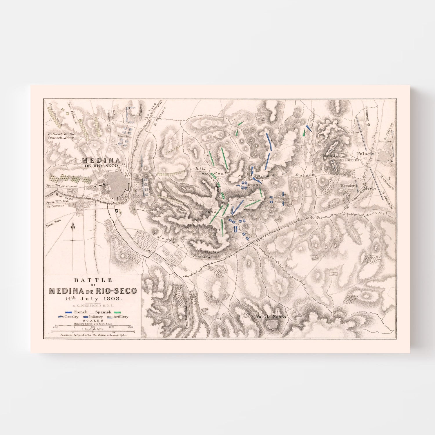 Vintage Map of the Battle of Medina de Rio-Seco, 1808
