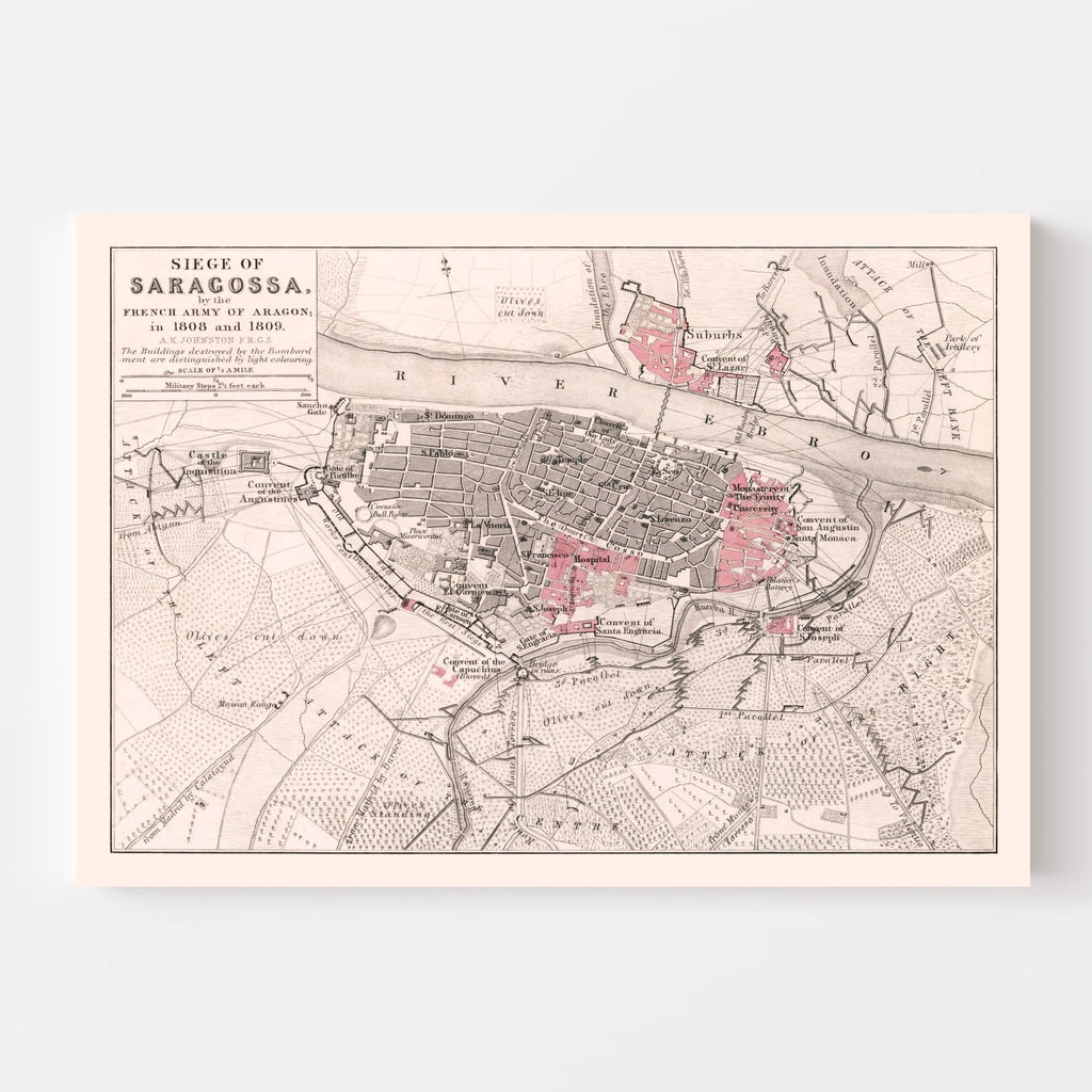 Vintage Map of the Siege of Saragossa, 1809