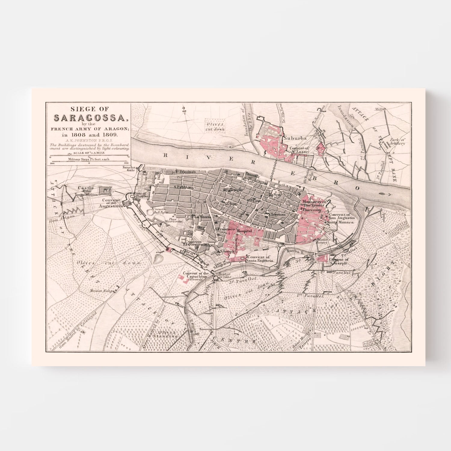 Vintage Map of the Siege of Saragossa, 1809