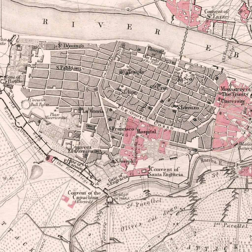 Vintage Map of the Siege of Saragossa, 1809