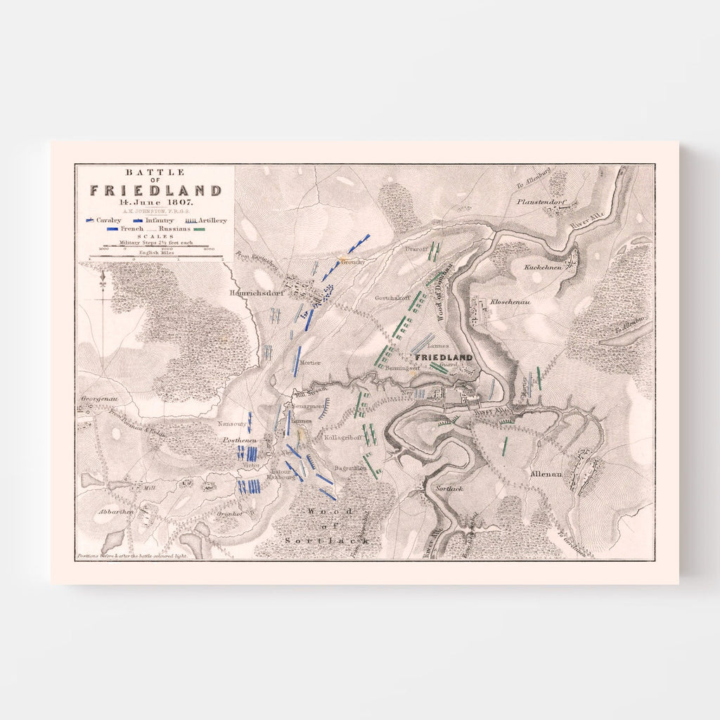 Vintage Map of the Battle of Friedland, 1807
