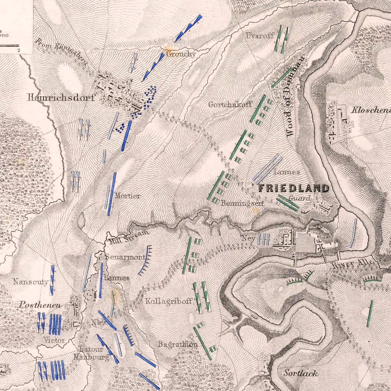 Vintage Map of the Battle of Friedland, 1807