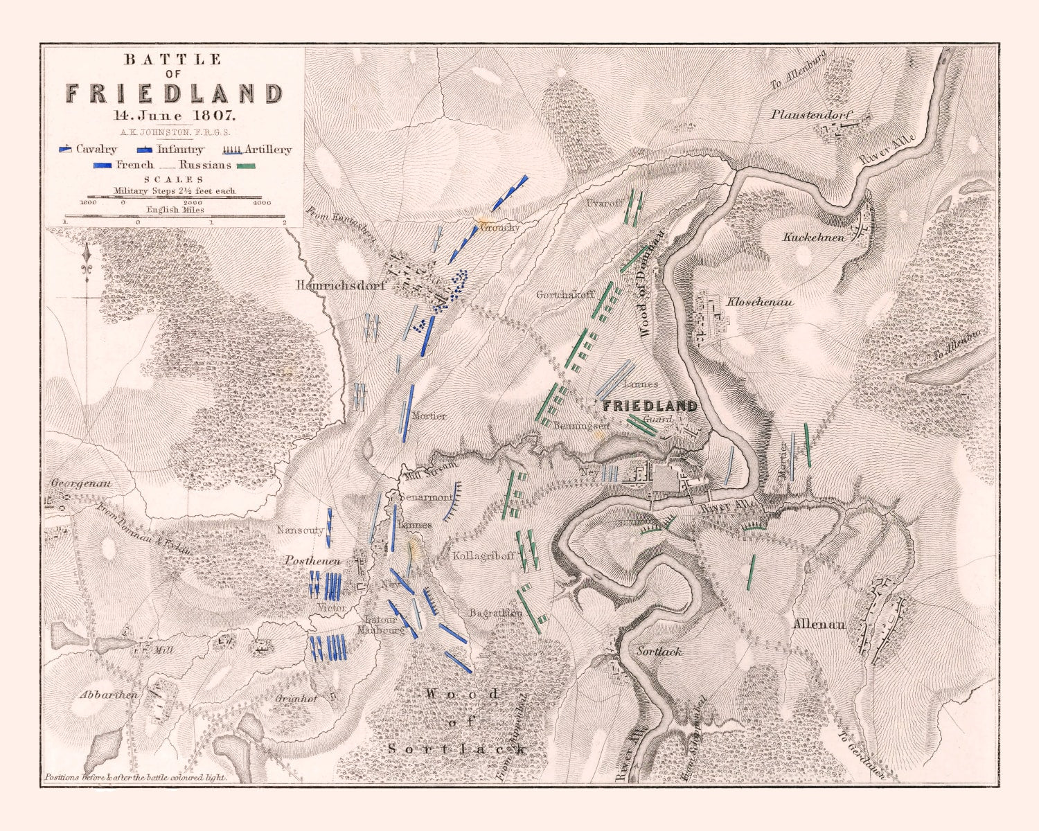 Vintage Map of the Battle of Friedland, 1807