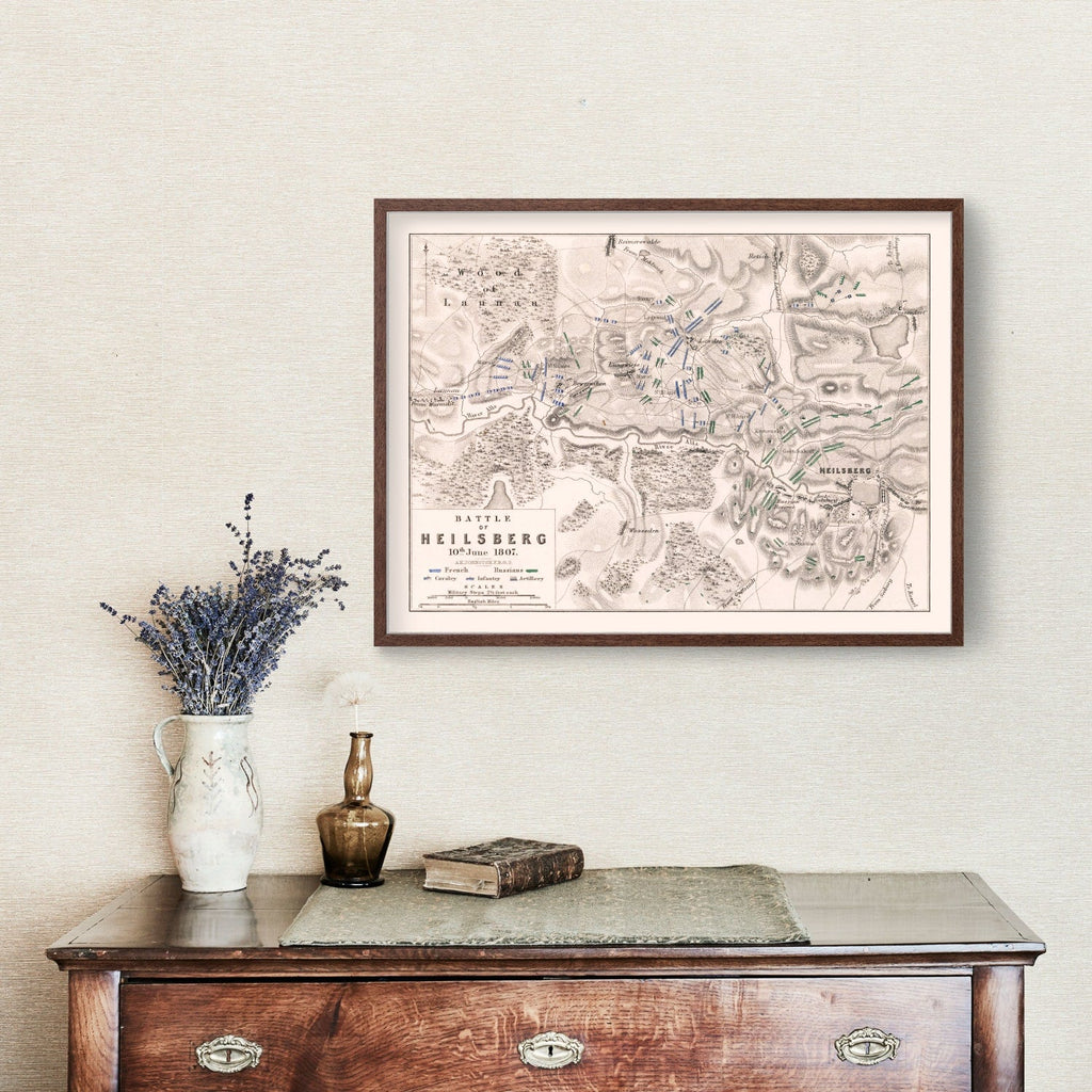 Vintage Map of the Battle of Heilsberg, 1807