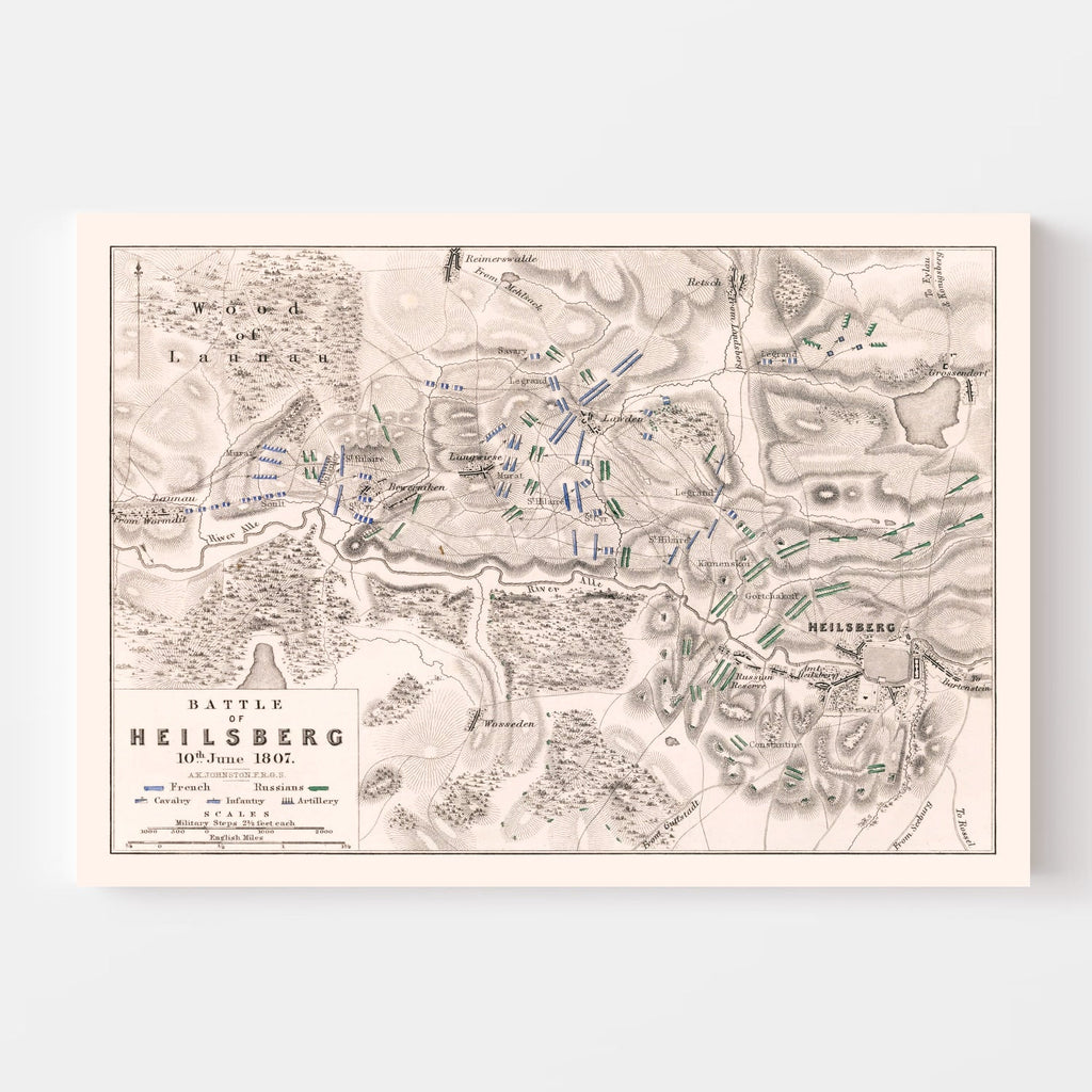 Vintage Map of the Battle of Heilsberg, 1807