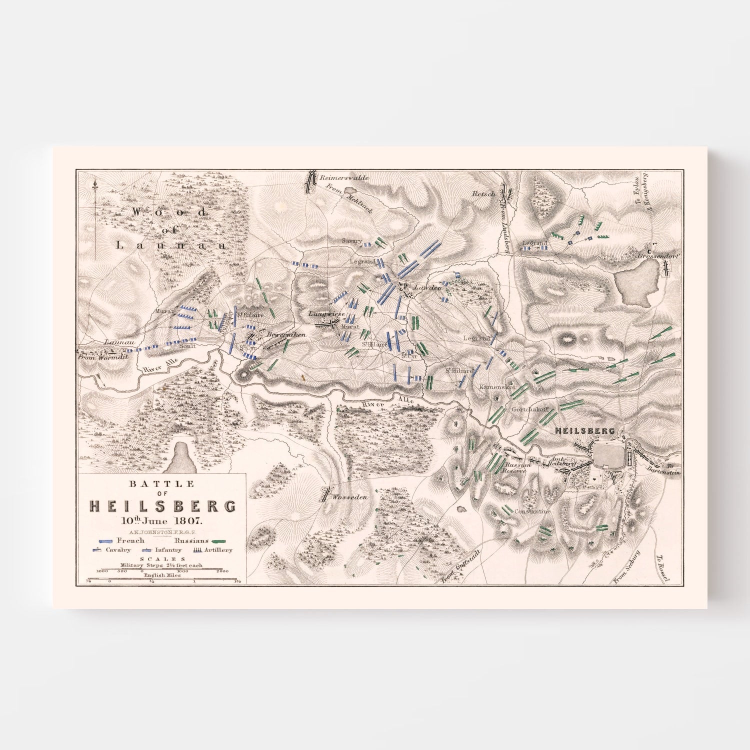 Vintage Map of the Battle of Heilsberg, 1807