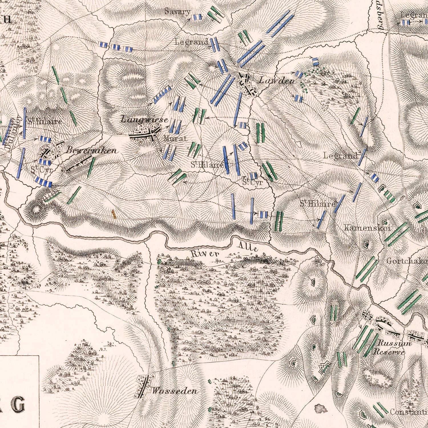 Vintage Map of the Battle of Heilsberg, 1807