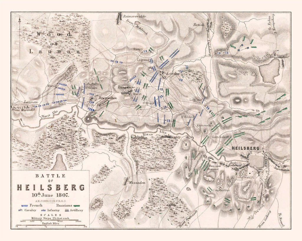 Vintage Map of the Battle of Heilsberg, 1807