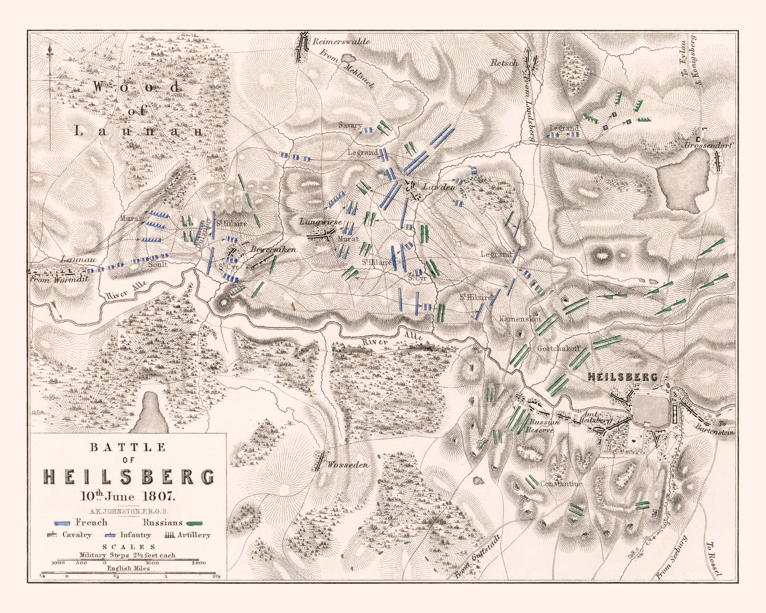 Vintage Map of the Battle of Heilsberg, 1807