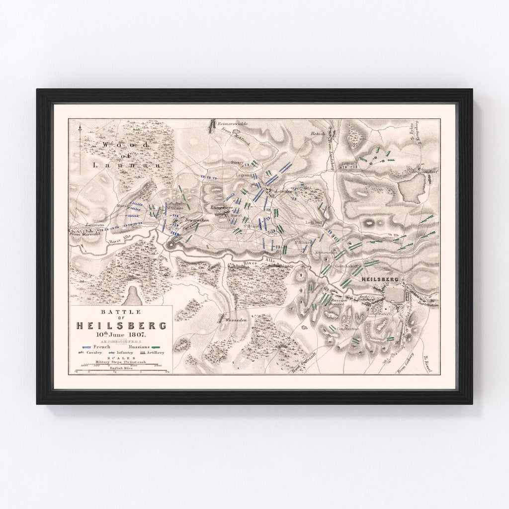Vintage Map of the Battle of Heilsberg, 1807