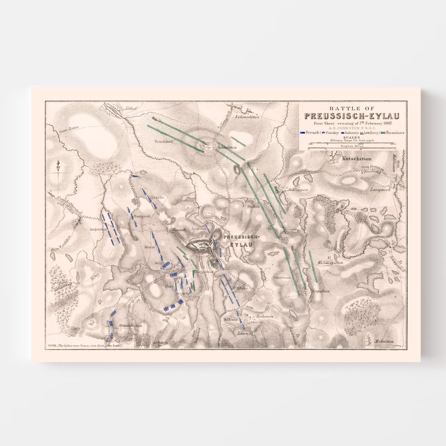 Vintage Map of the Battle of Preussisch-Eylau, 1807