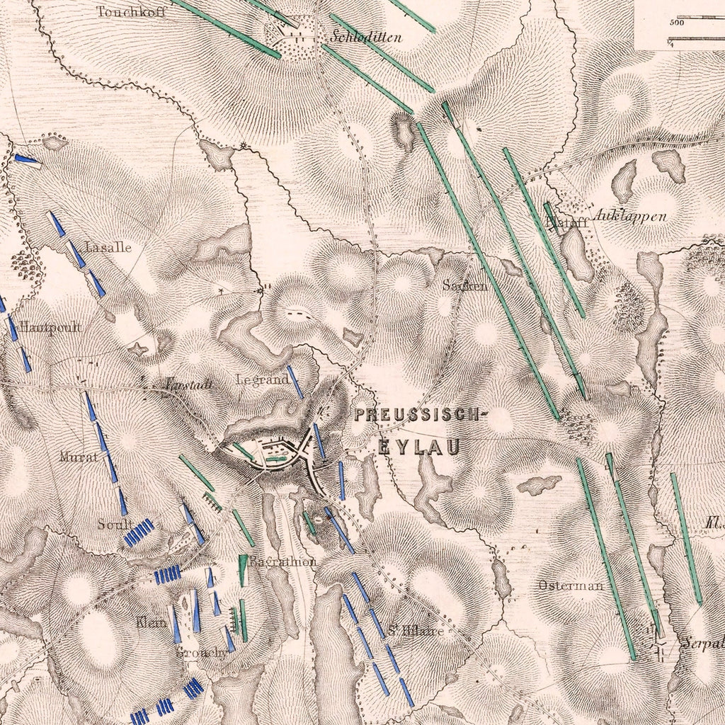 Vintage Map of the Battle of Preussisch-Eylau, 1807
