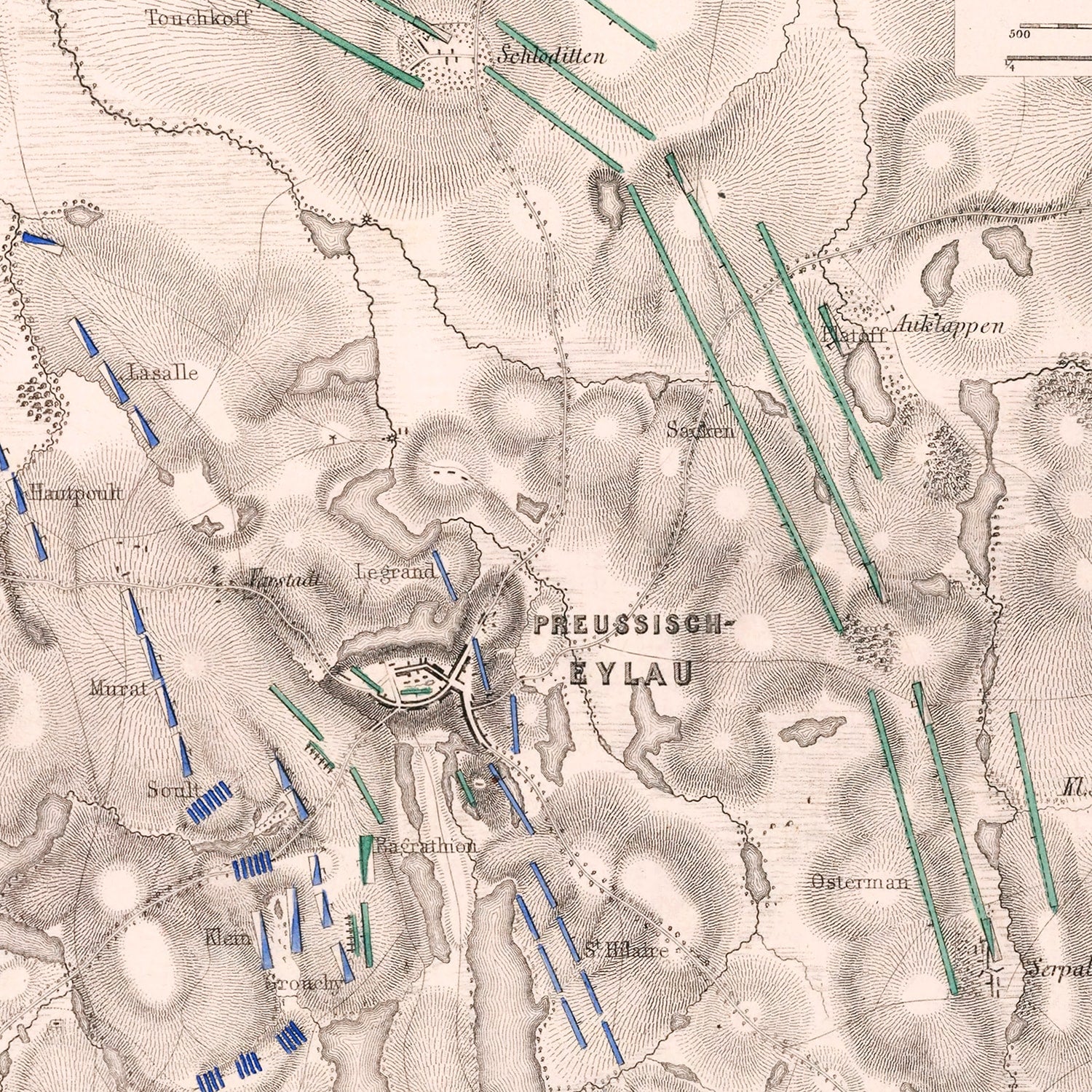 Vintage Map of the Battle of Preussisch-Eylau, 1807