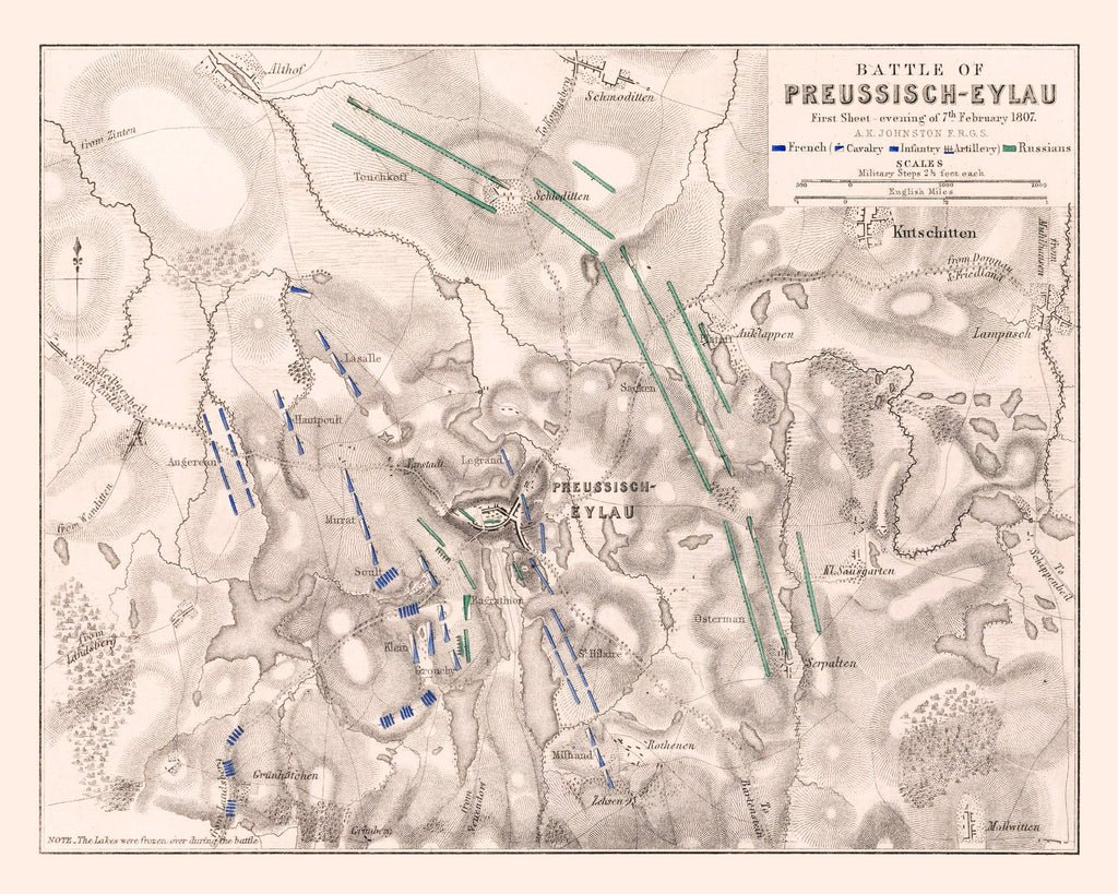 Vintage Map of the Battle of Preussisch-Eylau, 1807