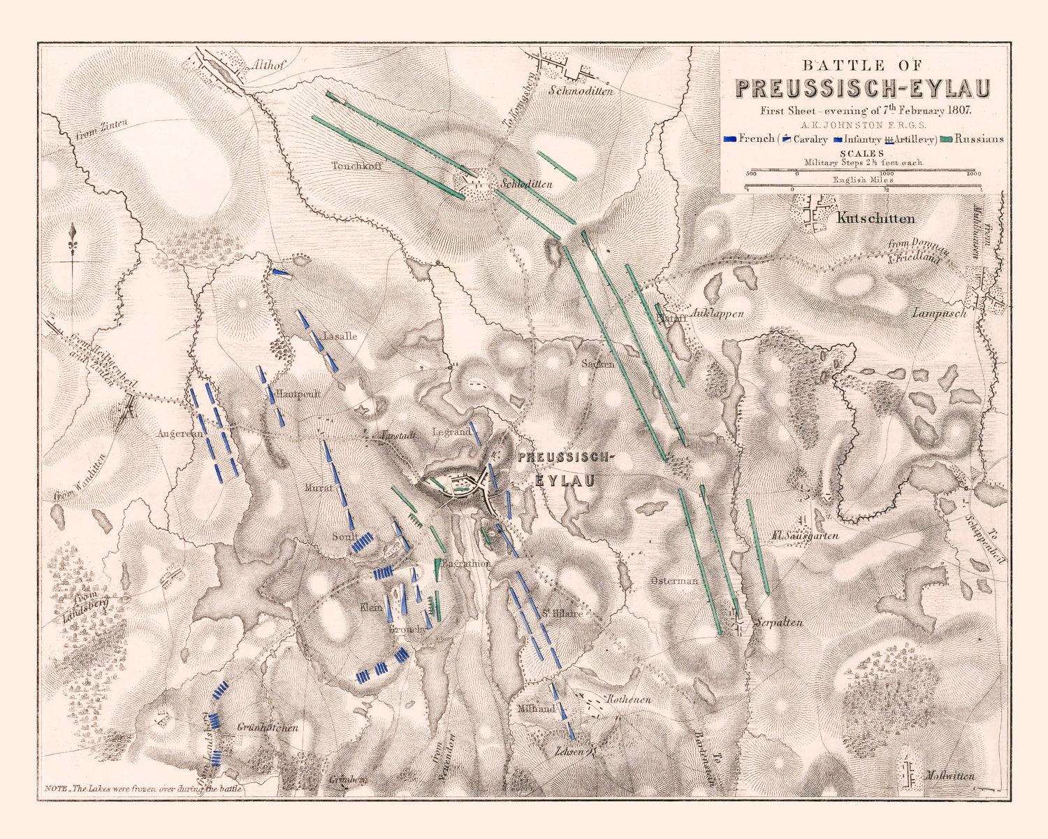 Vintage Map of the Battle of Preussisch-Eylau, 1807