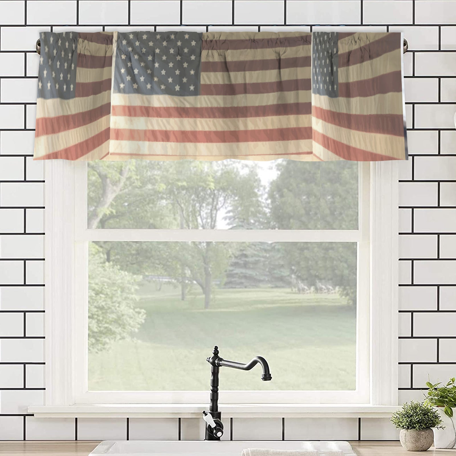 3d USA Flag Window Curtain Valance - 60"x18"