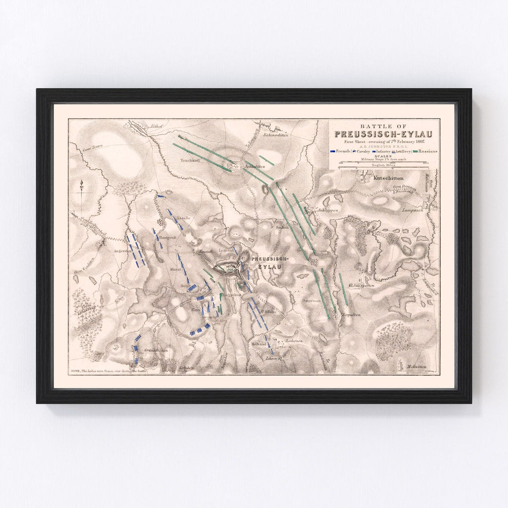Vintage Map of the Battle of Preussisch-Eylau, 1807