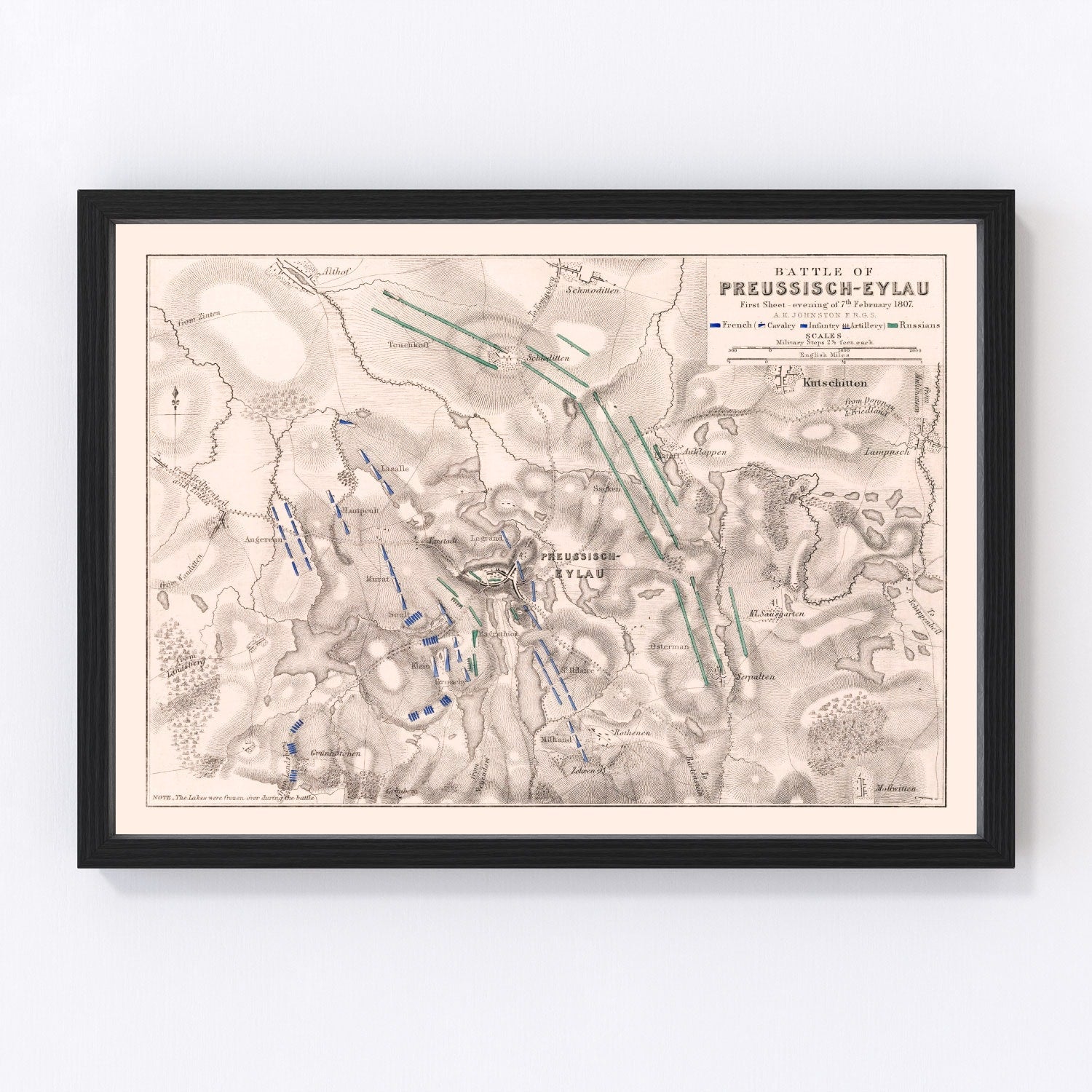 Vintage Map of the Battle of Preussisch-Eylau, 1807