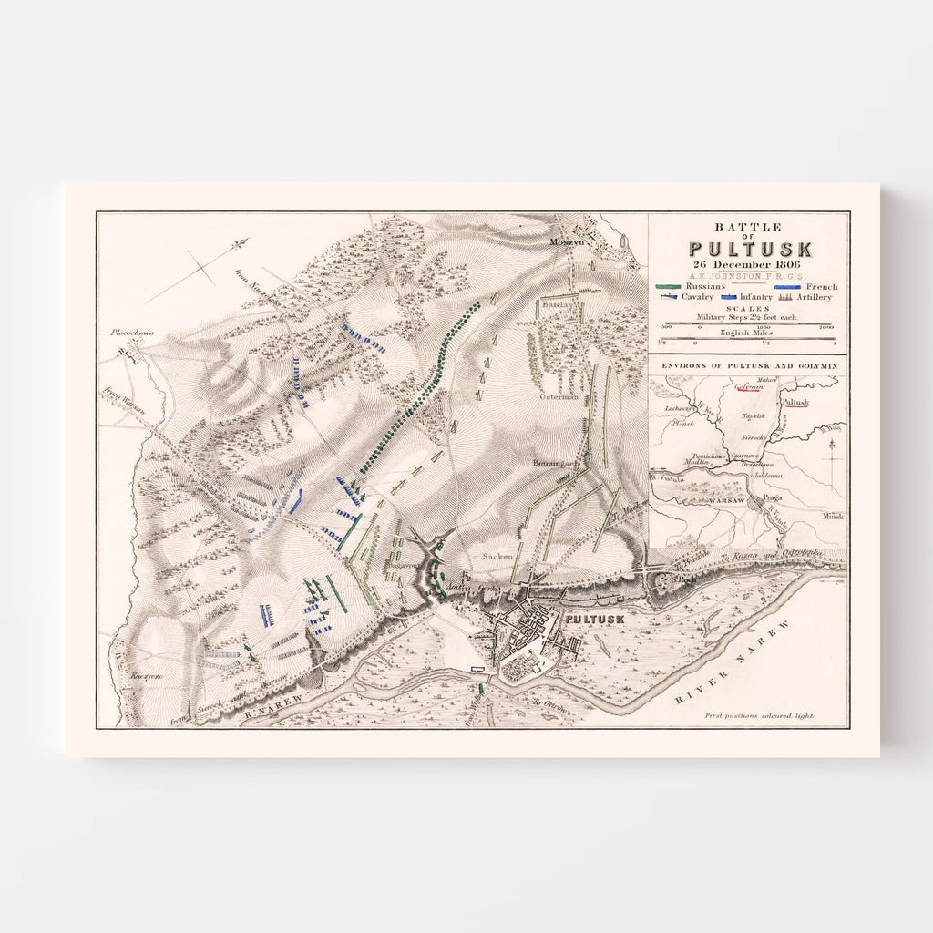 Vintage Map of the Battle of Pultusk, 1806