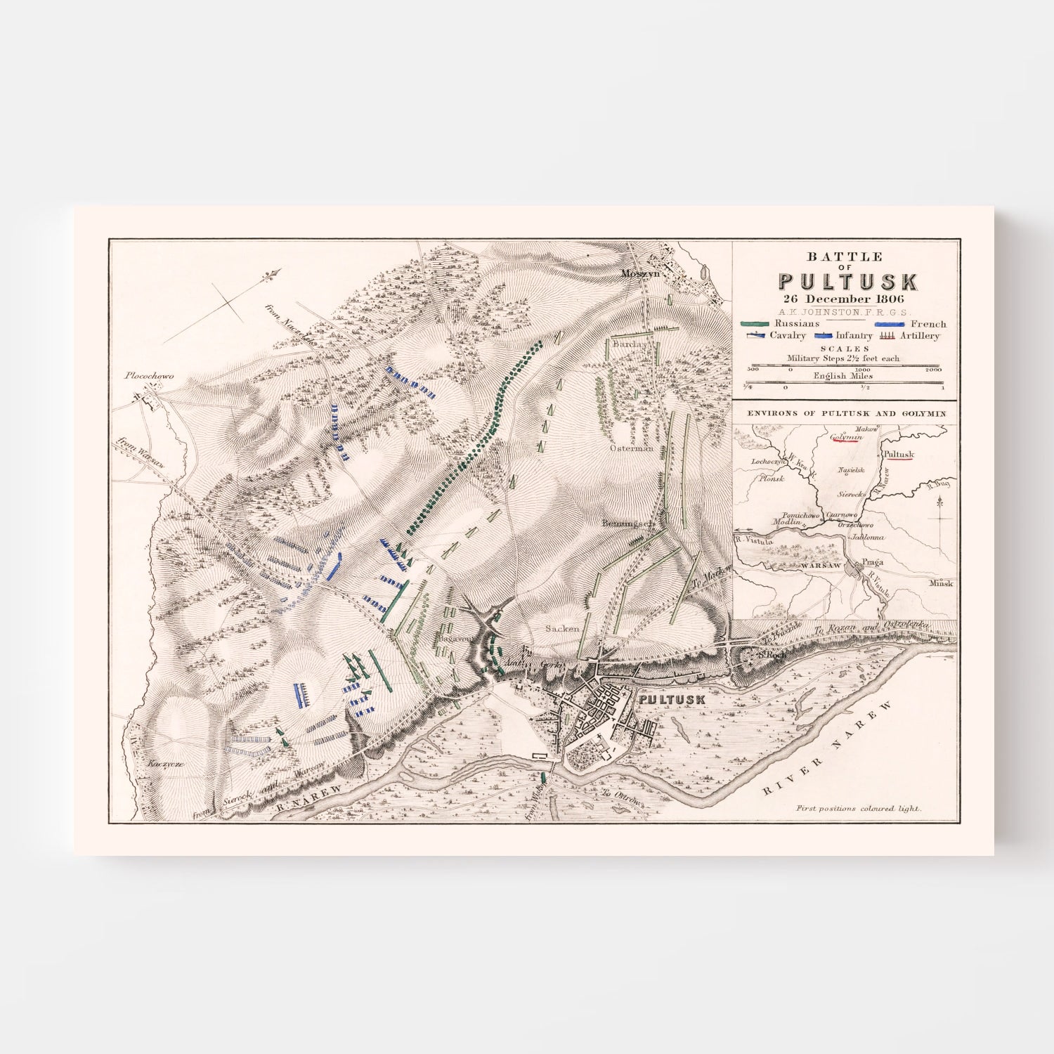 Vintage Map of the Battle of Pultusk, 1806