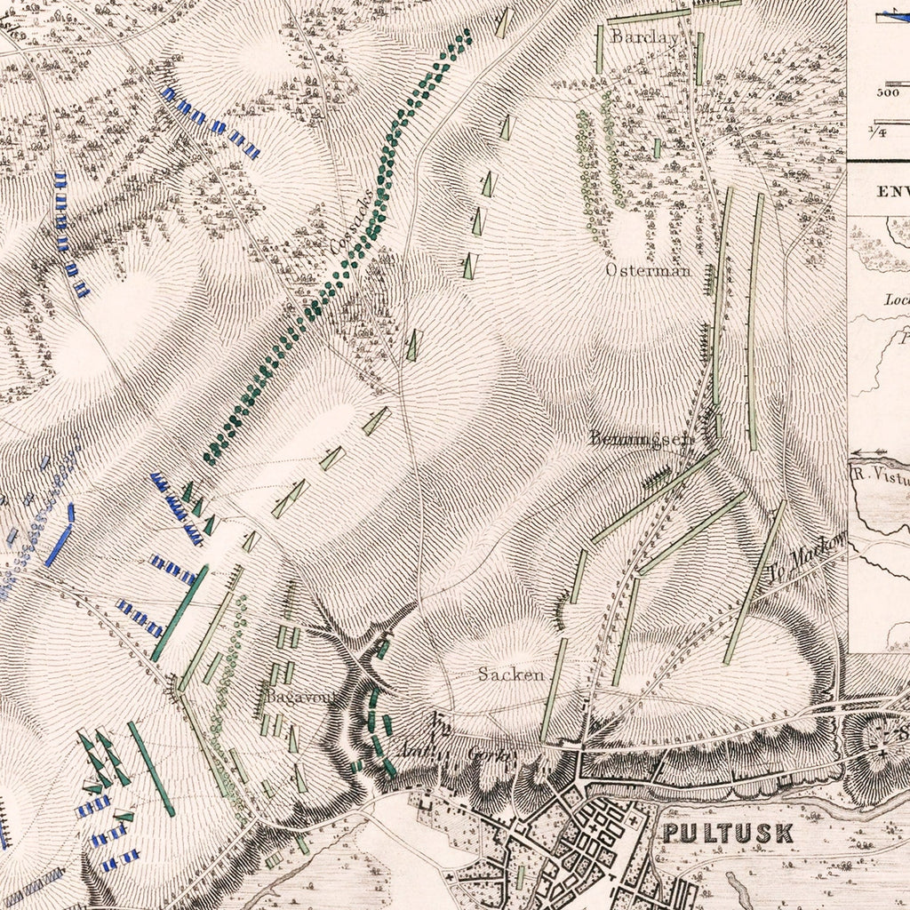 Vintage Map of the Battle of Pultusk, 1806