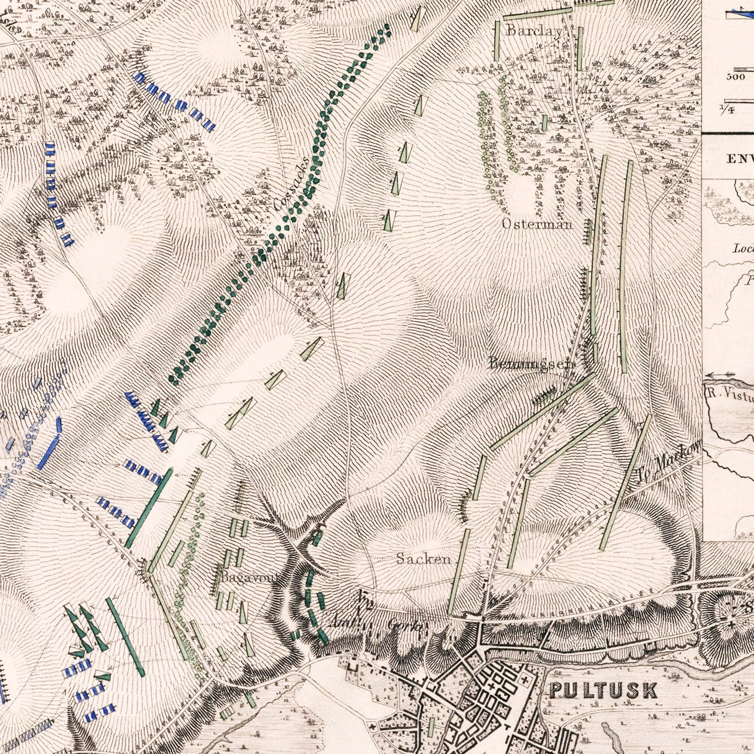 Vintage Map of the Battle of Pultusk, 1806