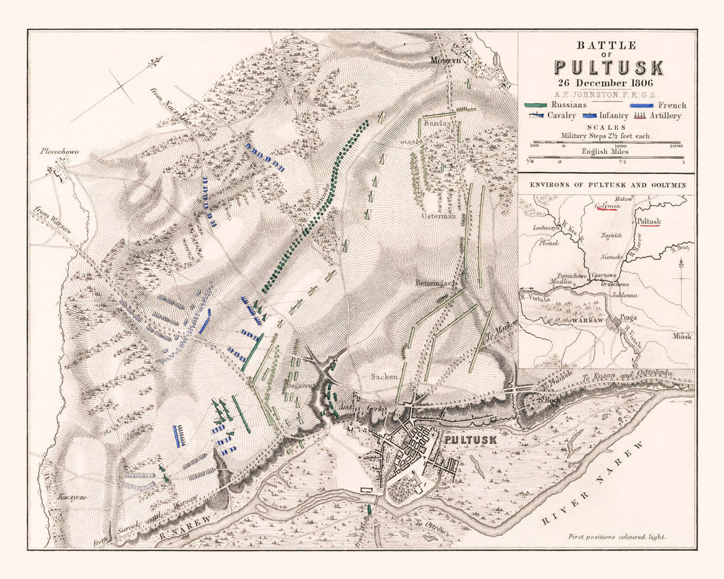 Vintage Map of the Battle of Pultusk, 1806