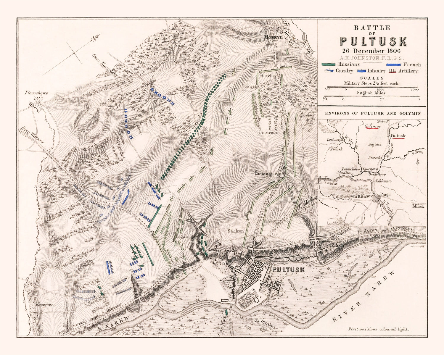 Vintage Map of the Battle of Pultusk, 1806