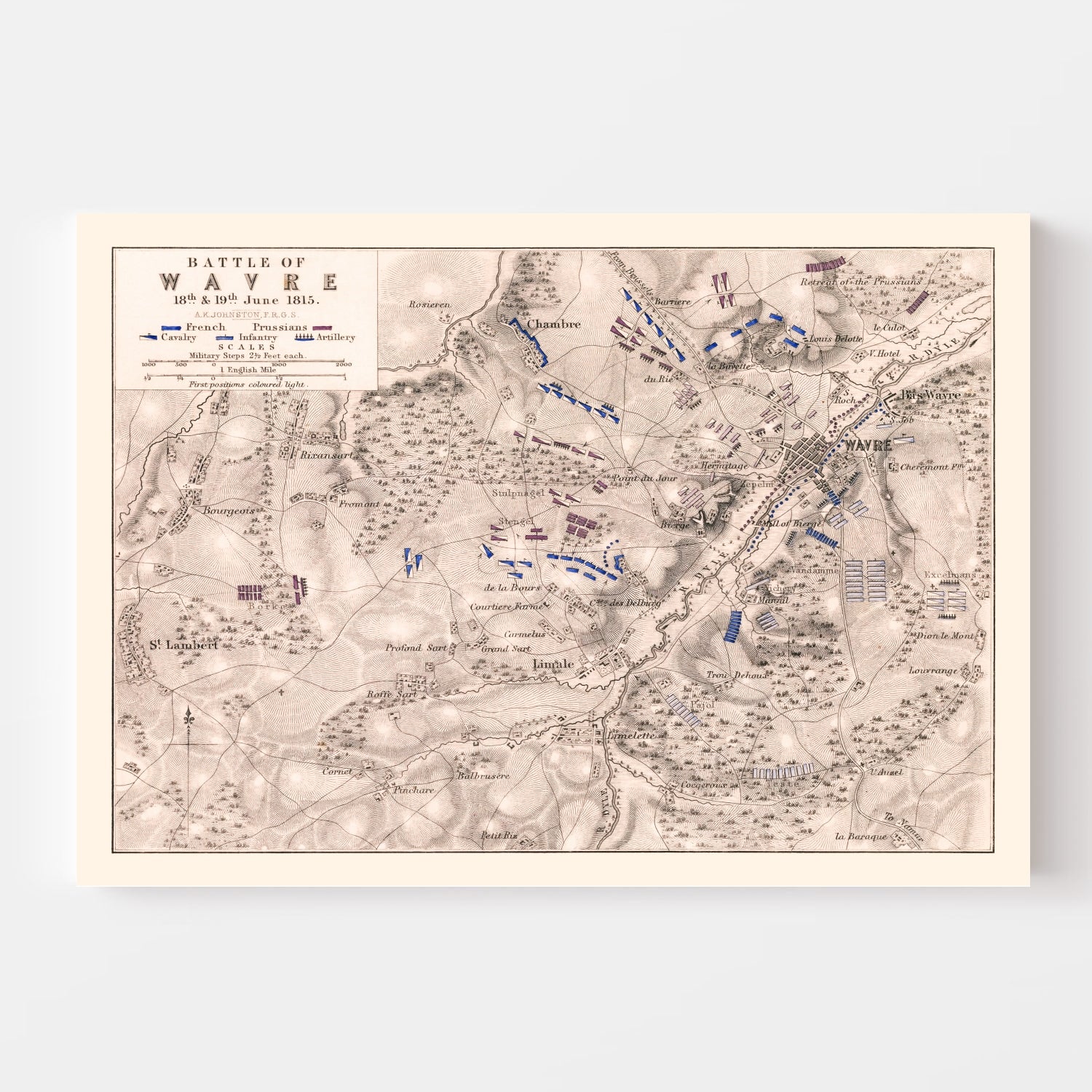 Vintage Map of the Battle of Wavre, 1815