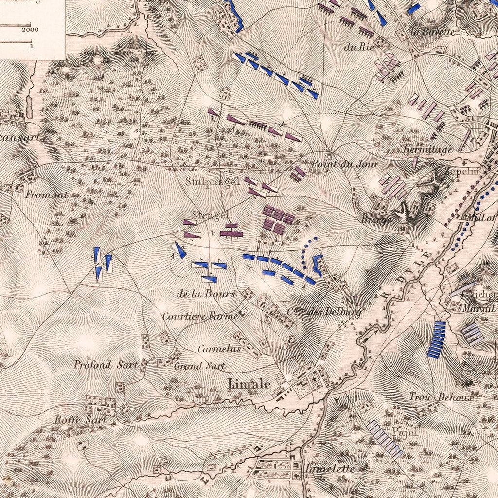 Vintage Map of the Battle of Wavre, 1815