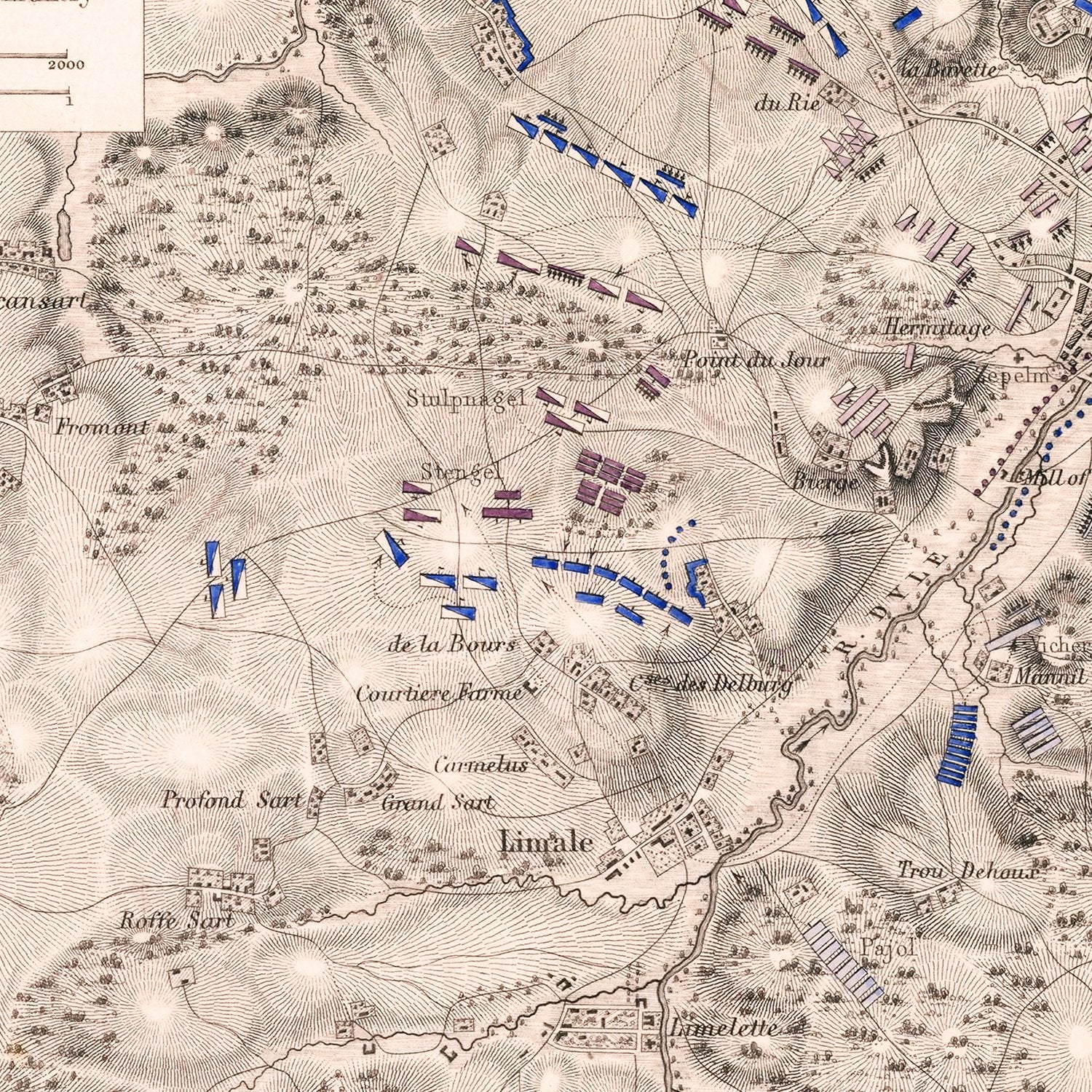 Vintage Map of the Battle of Wavre, 1815