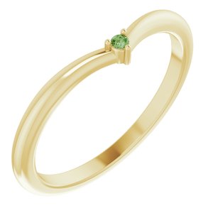14K Yellow Gold Natural Green Tourmaline Stackable V Ring