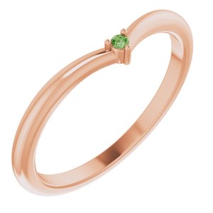 14K Rose Gold Natural Green Tourmaline Stackable V Ring