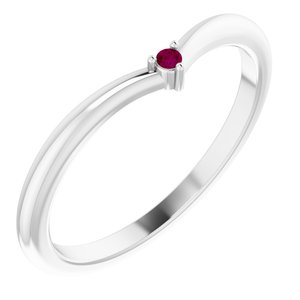 14K White Gold Natural Rhodolite Garnet Stackable V Ring