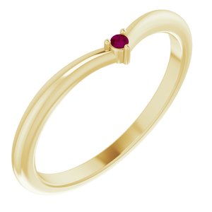 14K Yellow Gold Natural Rhodolite Garnet Stackable V Ring