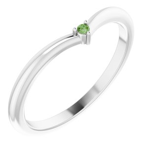 14K White Gold Natural Green Tourmaline Stackable V Ring