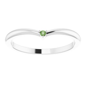 14K White Gold Natural Green Tourmaline Stackable V Ring