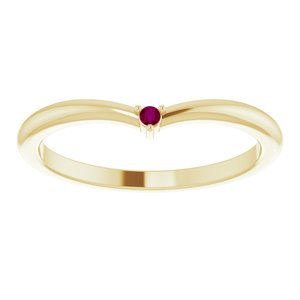 14K Yellow Gold Natural Rhodolite Garnet Stackable V Ring
