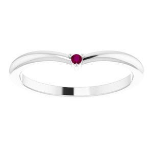 14K White Gold Natural Rhodolite Garnet Stackable V Ring