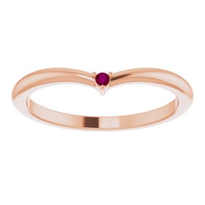 14K Rose Gold Natural Rhodolite Garnet Stackable V Ring