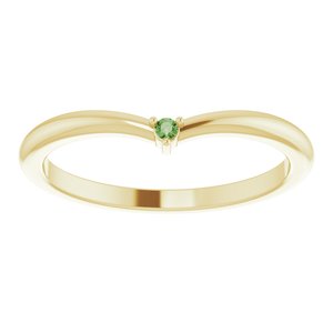 14K Yellow Gold Natural Green Tourmaline Stackable V Ring
