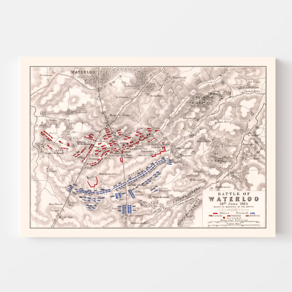 Vintage Map of the Battle of Waterloo, 1815