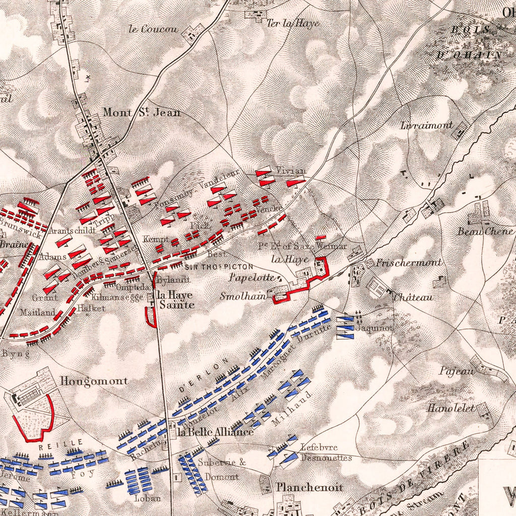 Vintage Map of the Battle of Waterloo, 1815