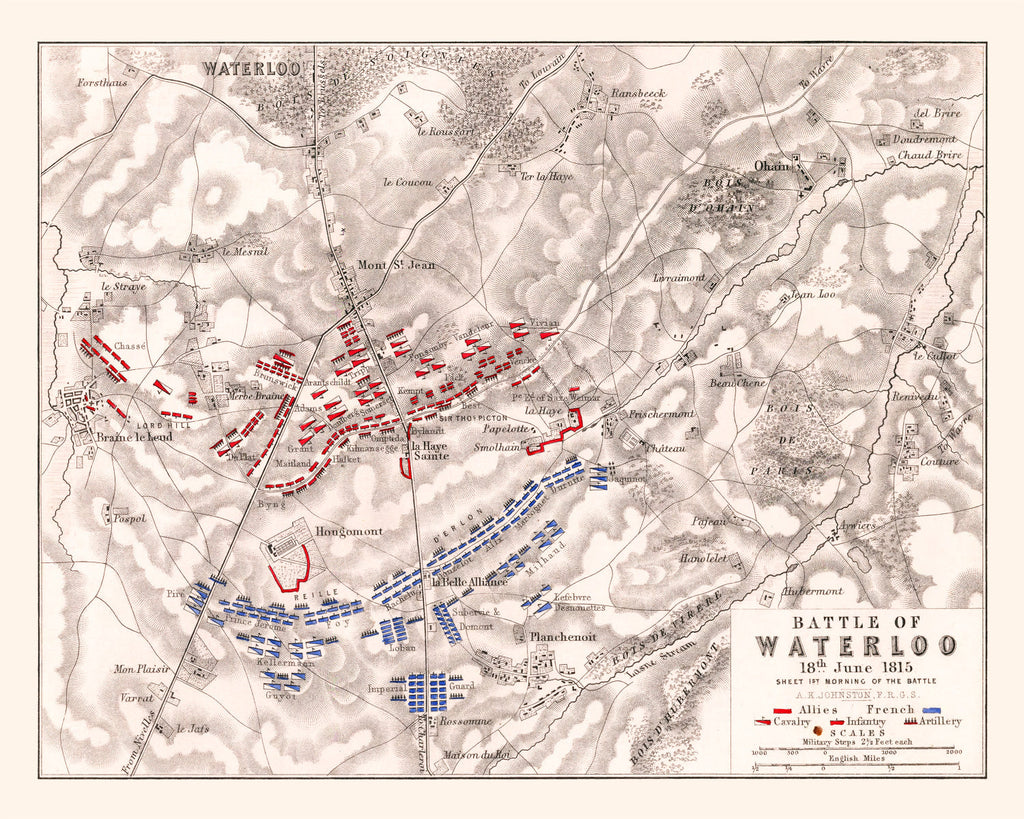 Vintage Map of the Battle of Waterloo, 1815