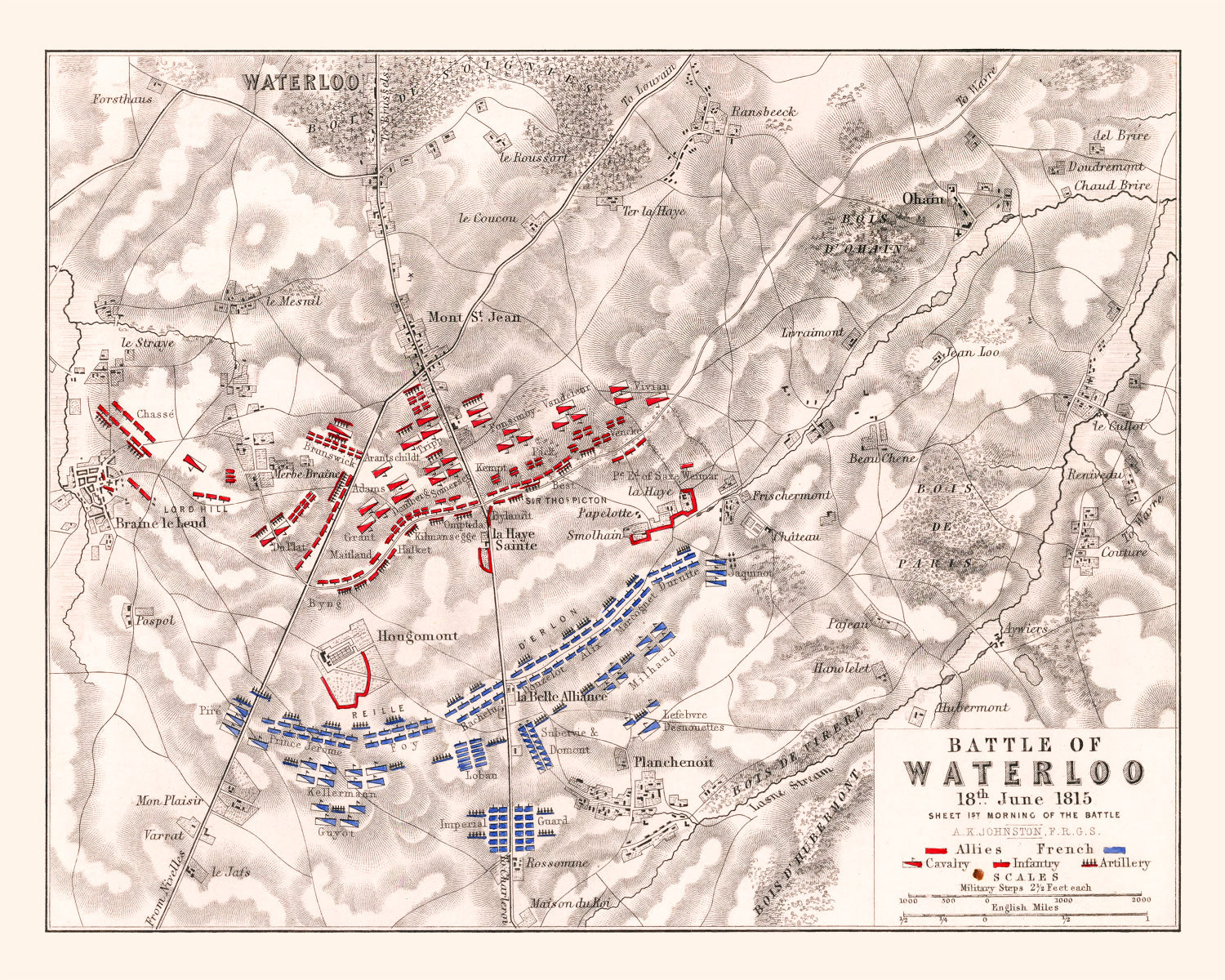 Vintage Map of the Battle of Waterloo, 1815