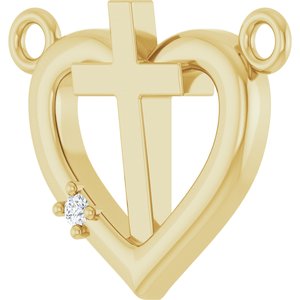 14K Yellow Gold .0025 CT Natural Diamond Heart & Cross Necklace Center