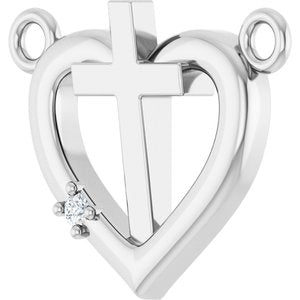 Platinum .0025 CT Natural Diamond Heart & Cross Necklace Center
