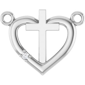 Platinum .0025 CT Natural Diamond Heart & Cross Necklace Center