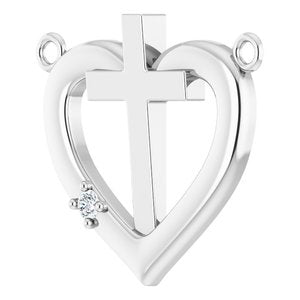 Platinum .015 CT Natural Diamond Heart & Cross Necklace Center