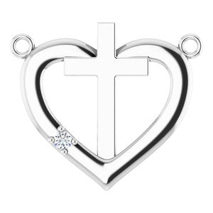 Sterling Silver .015 CT Natural Diamond Heart & Cross Necklace Center